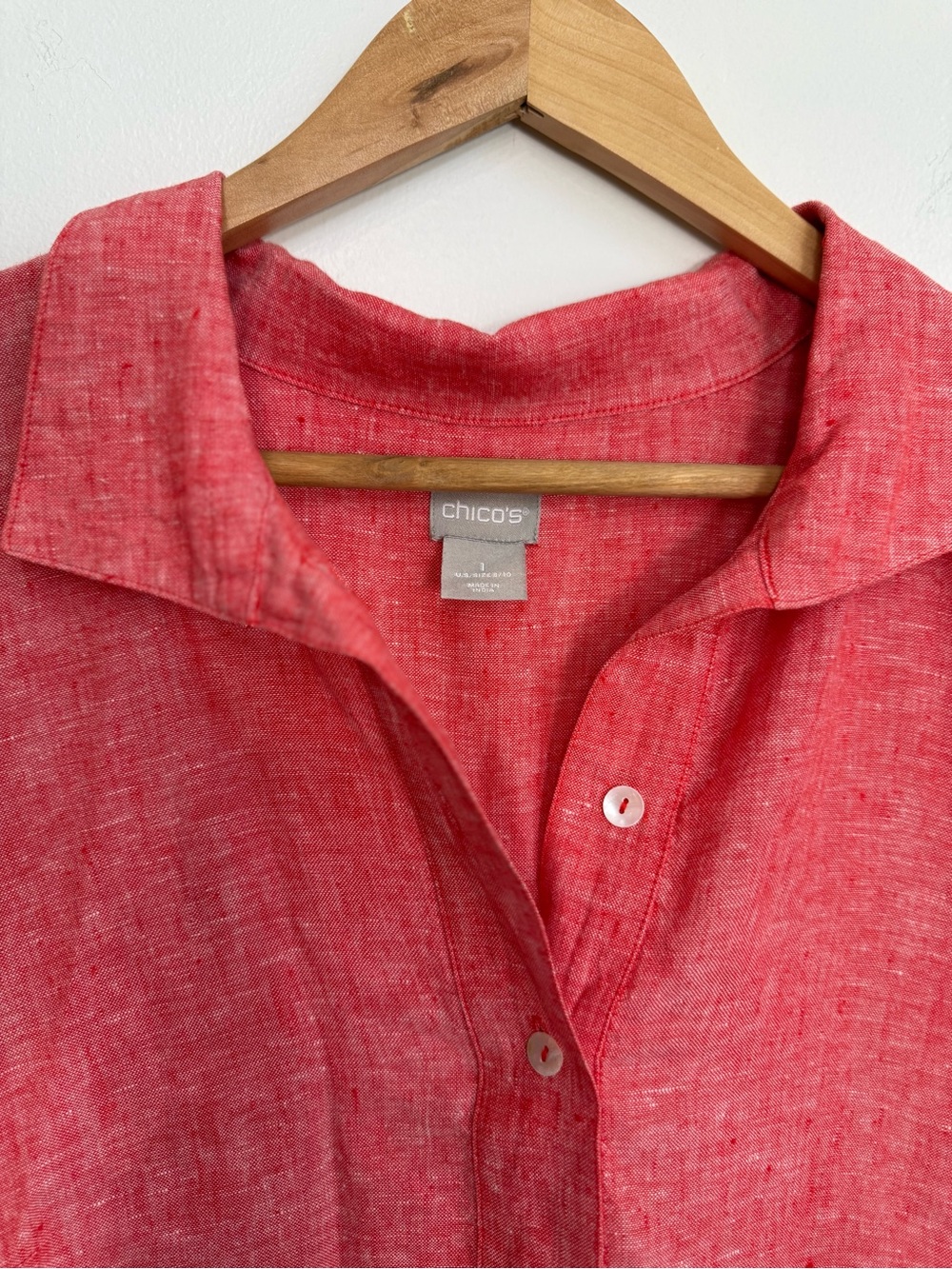 Chico's Heathered Coral Linen Button-Down Shirt